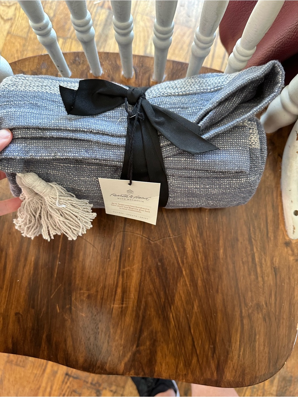Hearth & Hand Blue Woven Throw with Cream Tassels cotton and linen blend - Picture 6 of 6